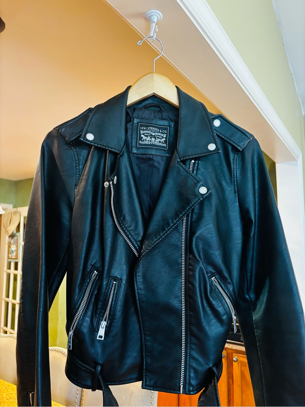 Levi's Black Faux Leather Moto Jacket with Silver Hardware